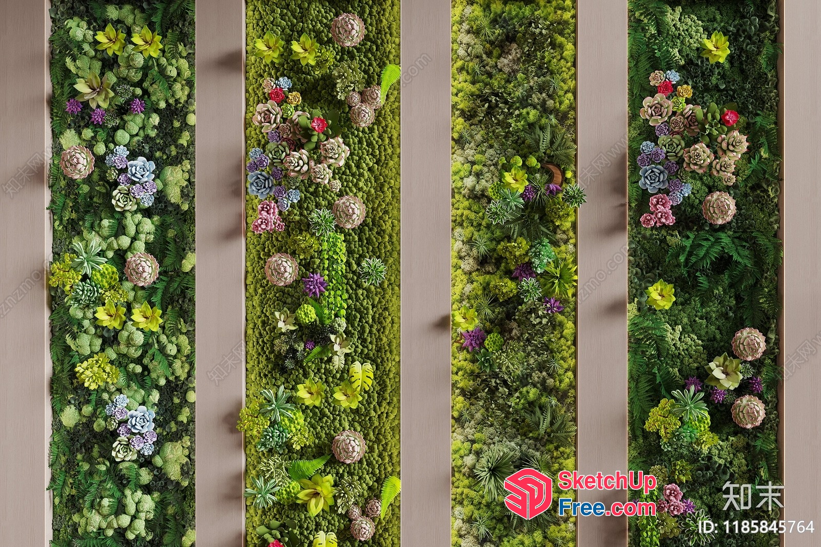Vertical Garden With Succulents And Moss 3D SketchUp File