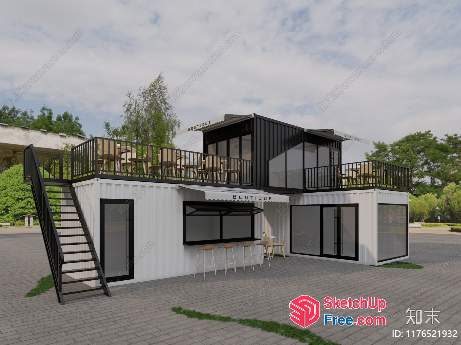 Modern Shipping Container Cafe 3D SketchUp File