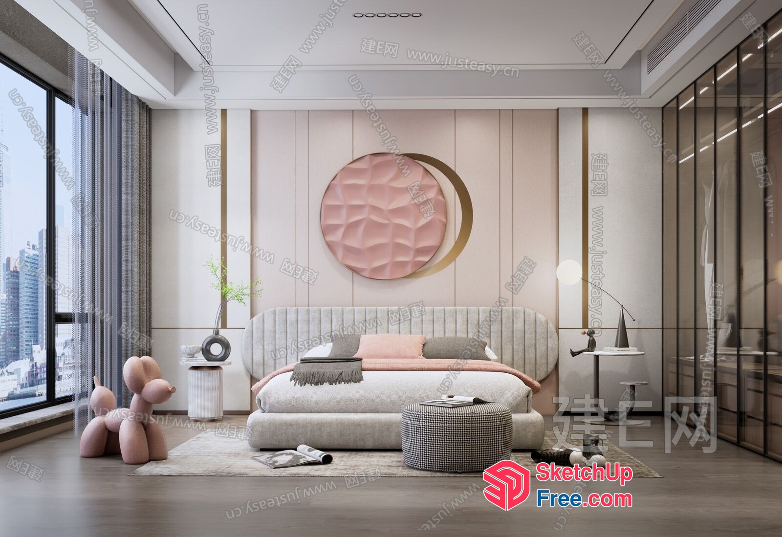 Modern Minimalist Bedroom With Pastel Color Scheme 3D SketchUp File