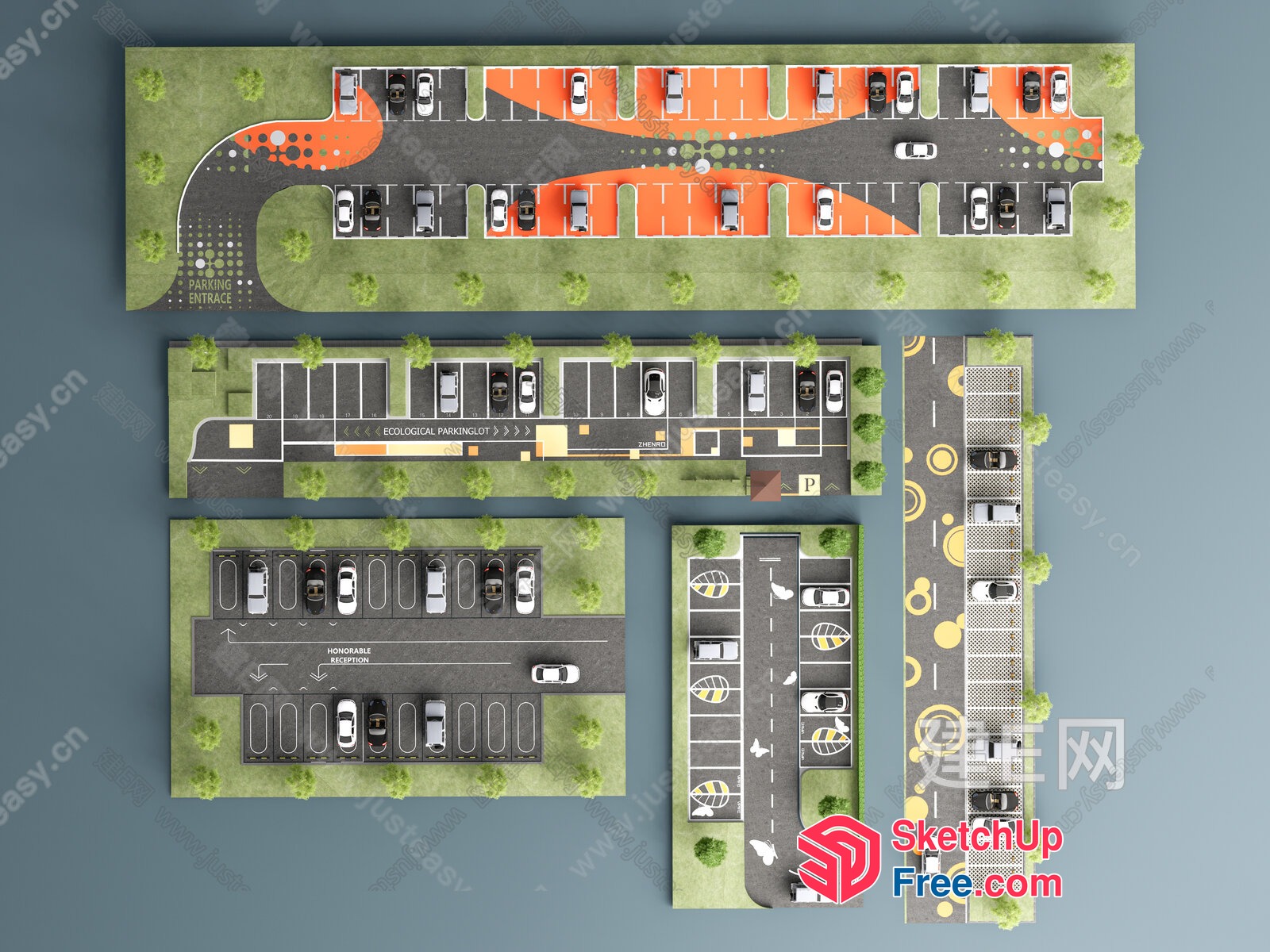 Car Park Layout With Ecological Parking Lot And Honorable Reception 3D SketchUp File