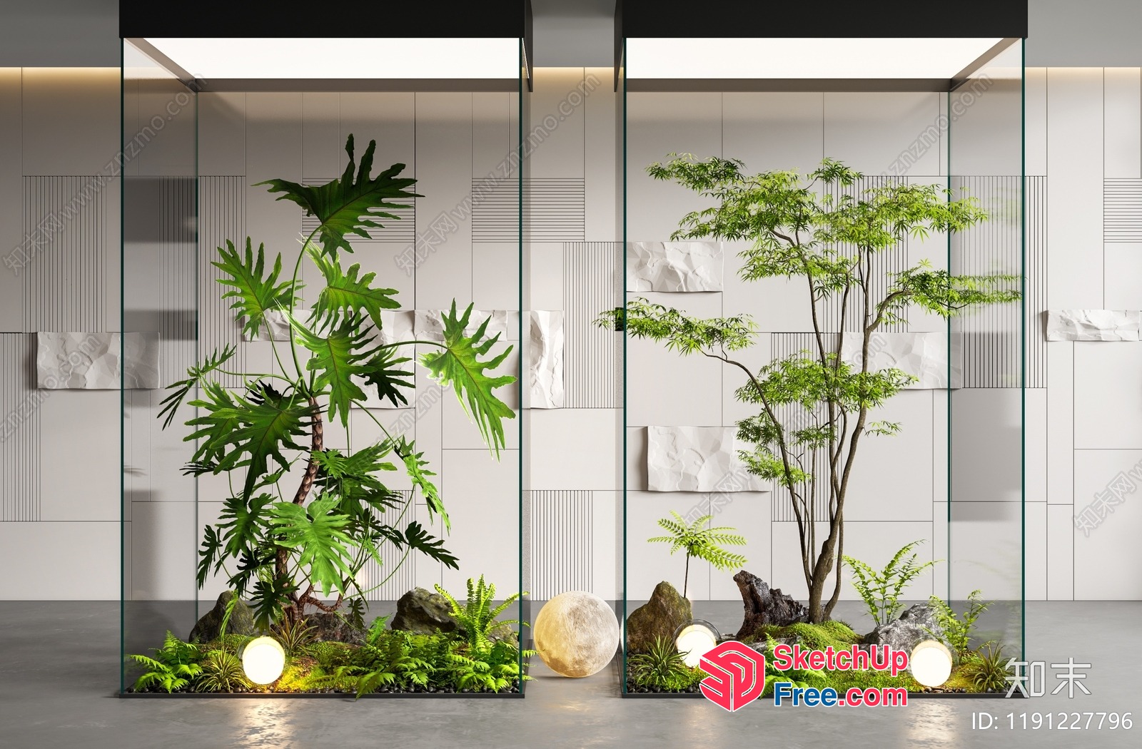 Modern Glass Partition With Lush Greenery 3D SketchUp File