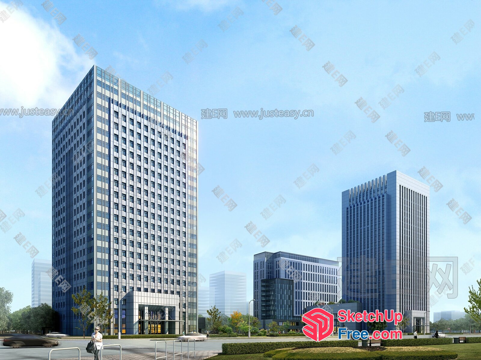 Cityscape With Modern Office Buildings And Urban Landscape 3D SketchUp File