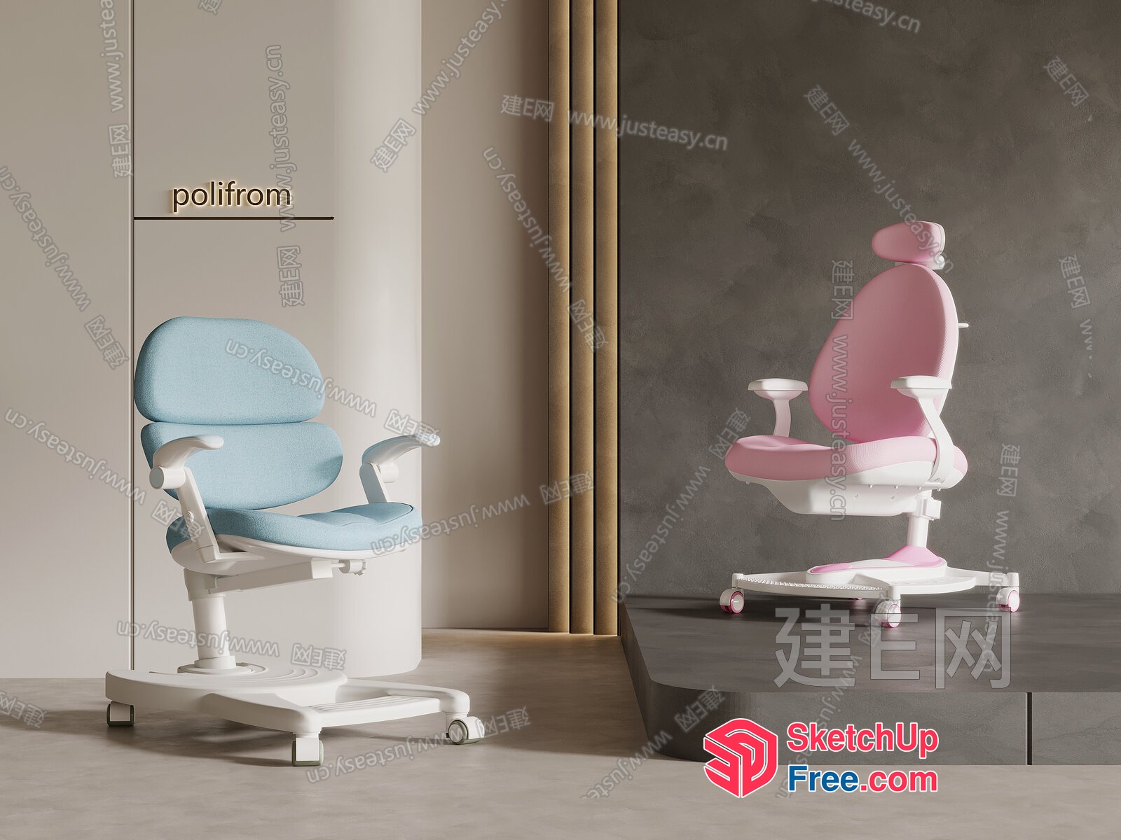 Two Seating Areas With Pillars And Decorative Wall 3D SketchUp File