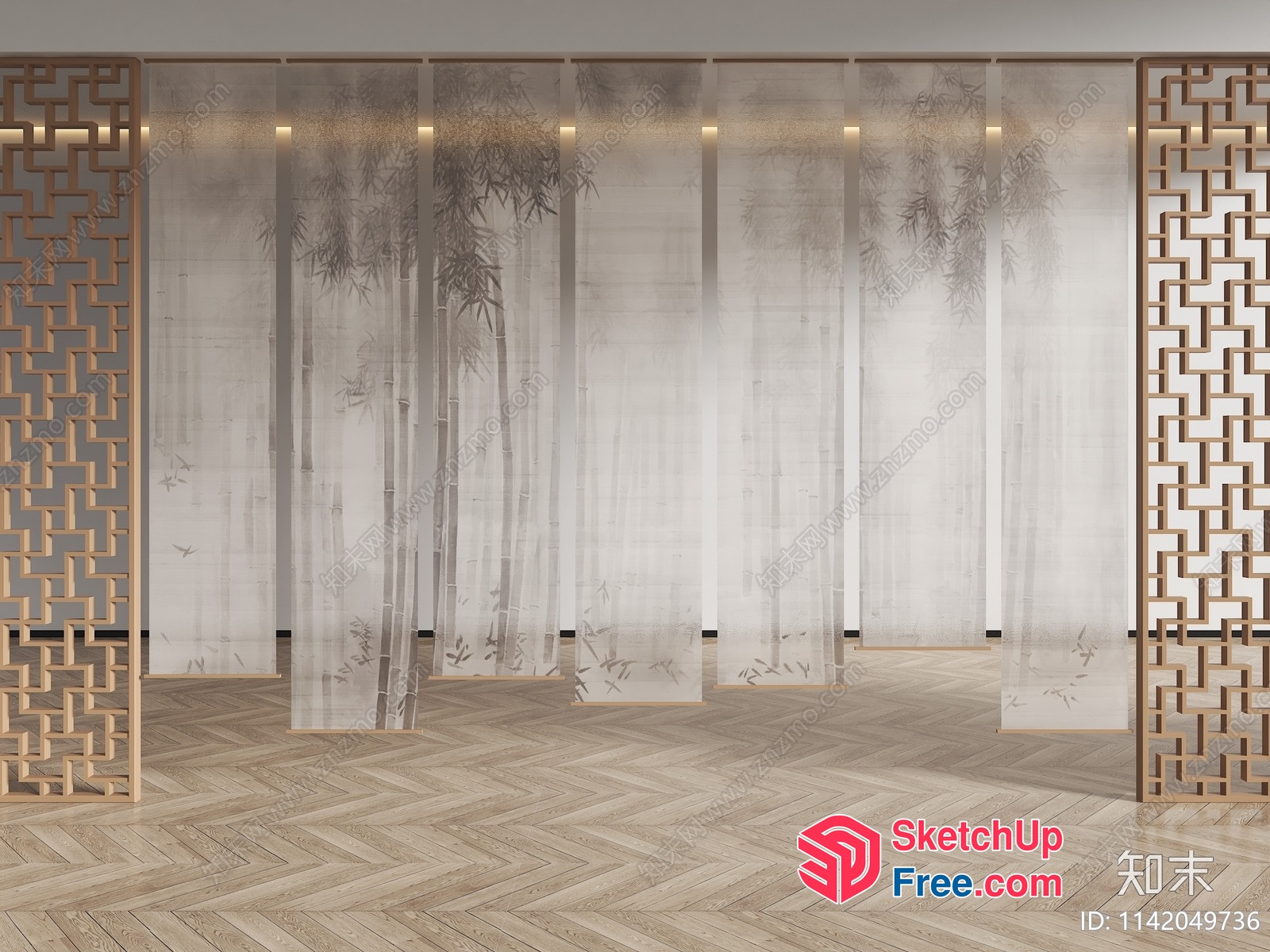Elegant Bamboo And Pillar Partition Screen 3D SketchUp File