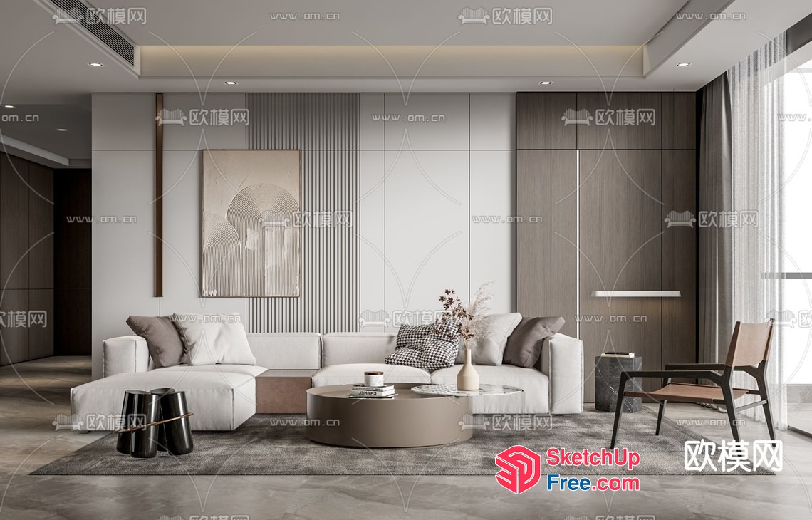 Modern Living Room With Neutral Tones And Natural Light 3D SketchUp File