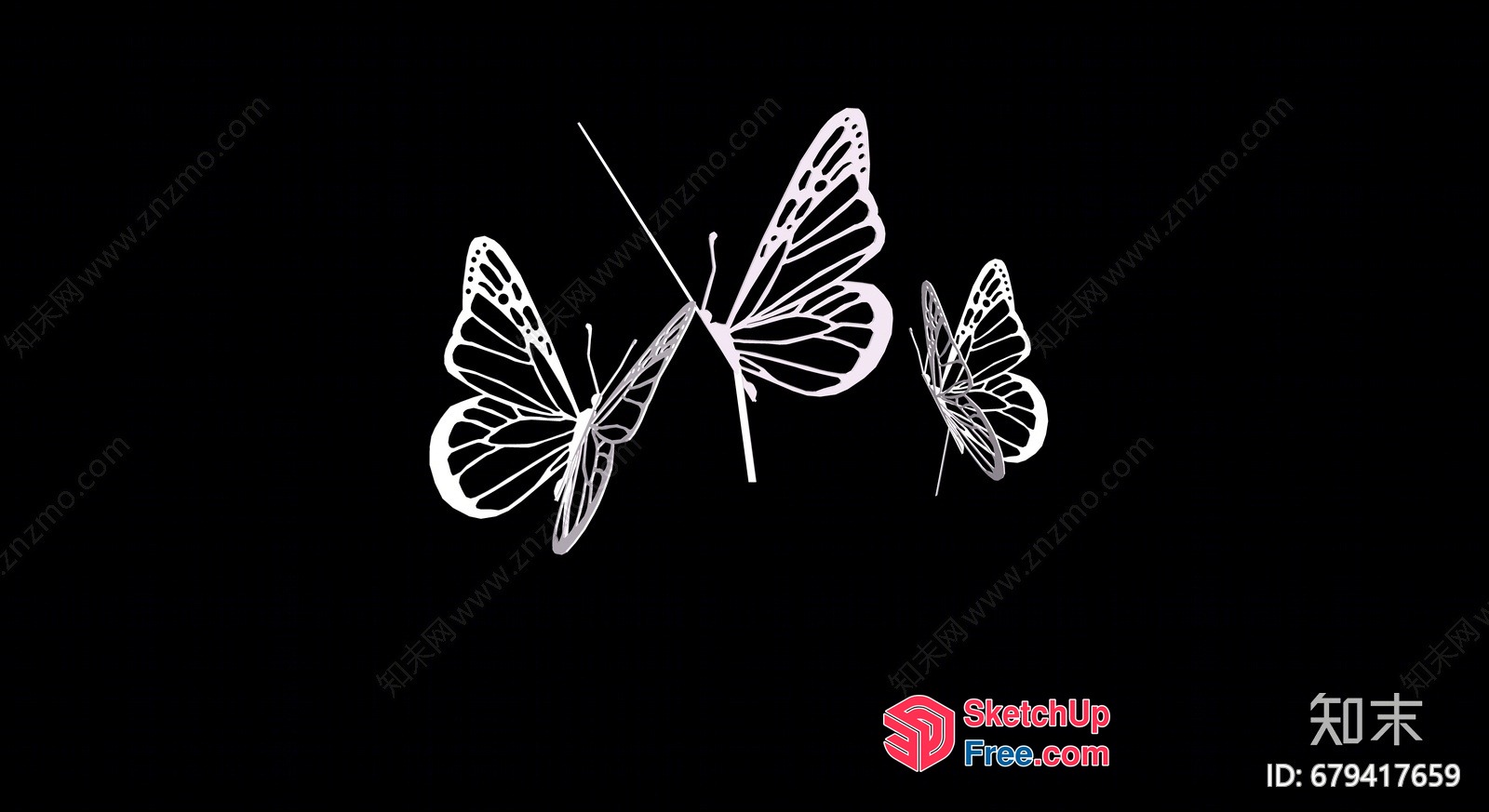 White Butterfly Silhouette Design 3D SketchUp File