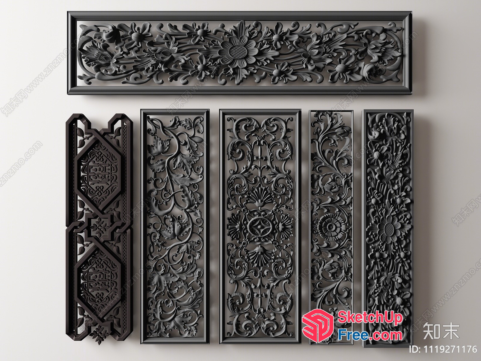 Intricate Floral Carved Panel Design 3D SketchUp File