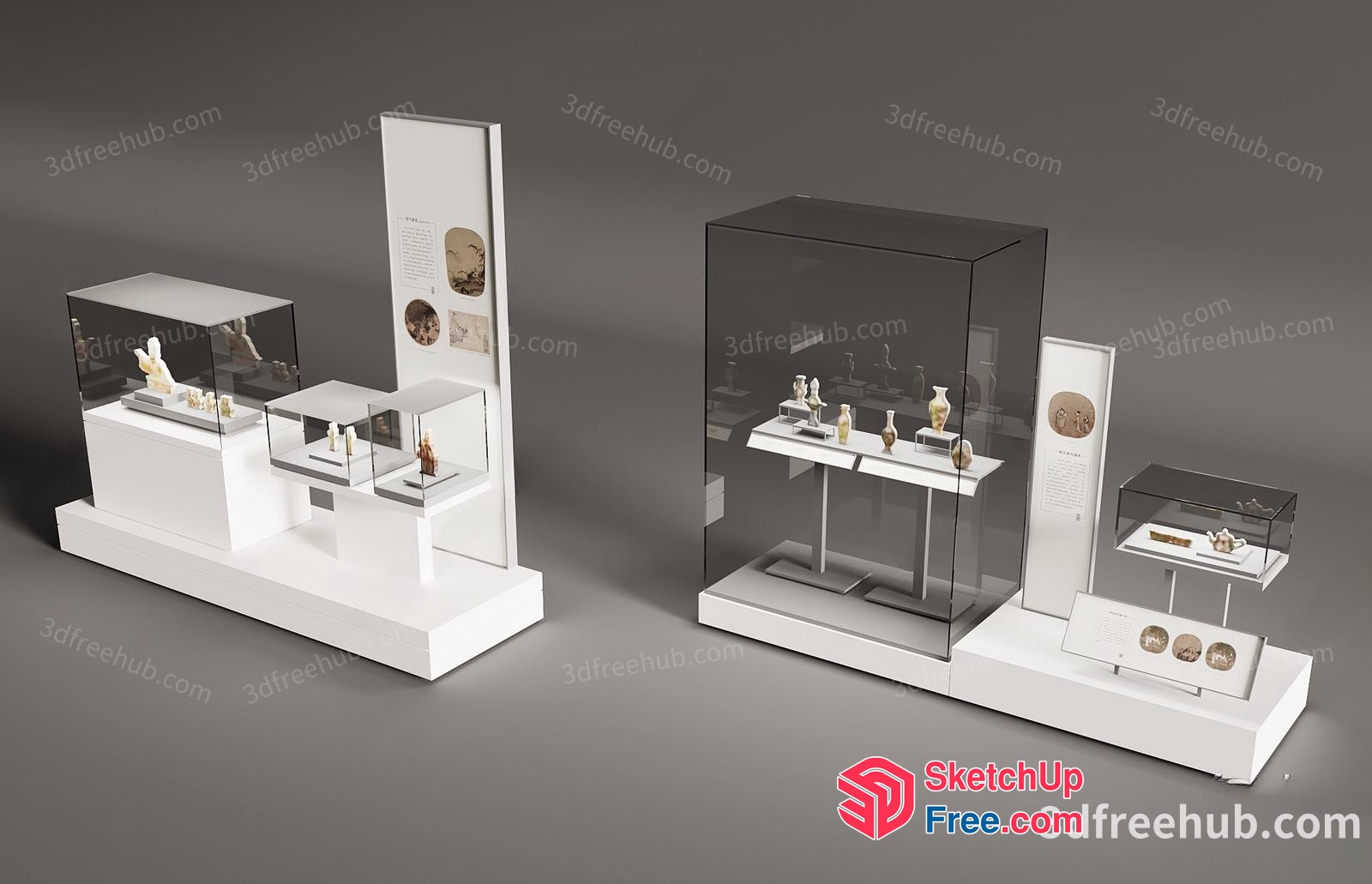 Museum Display Cases With Artifacts And Information 3D SketchUp File