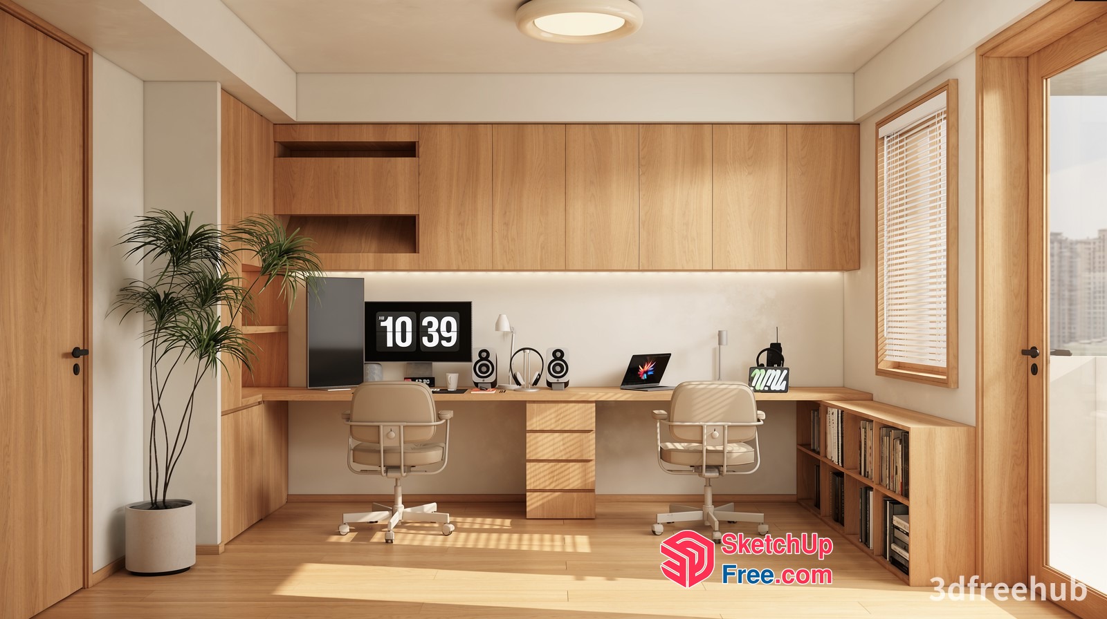 Modern Office Interior With Wooden Accents 3D SketchUp File