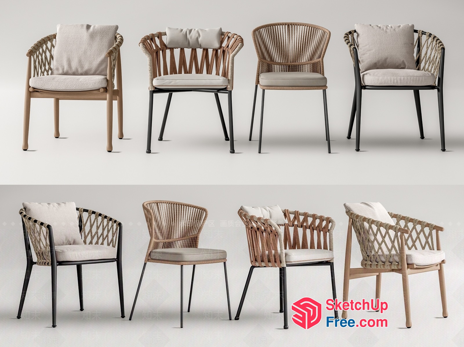 Elegant Rattan And Metal Chairs 3D SketchUp File