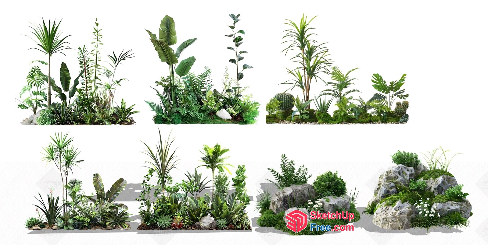 Tropical Greenery And Rockery Decor 3D SketchUp File