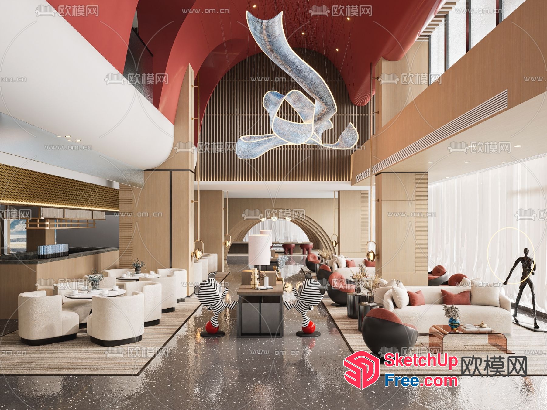 Modern European Style Interior Design With Unique Artistic Elements 3D SketchUp File