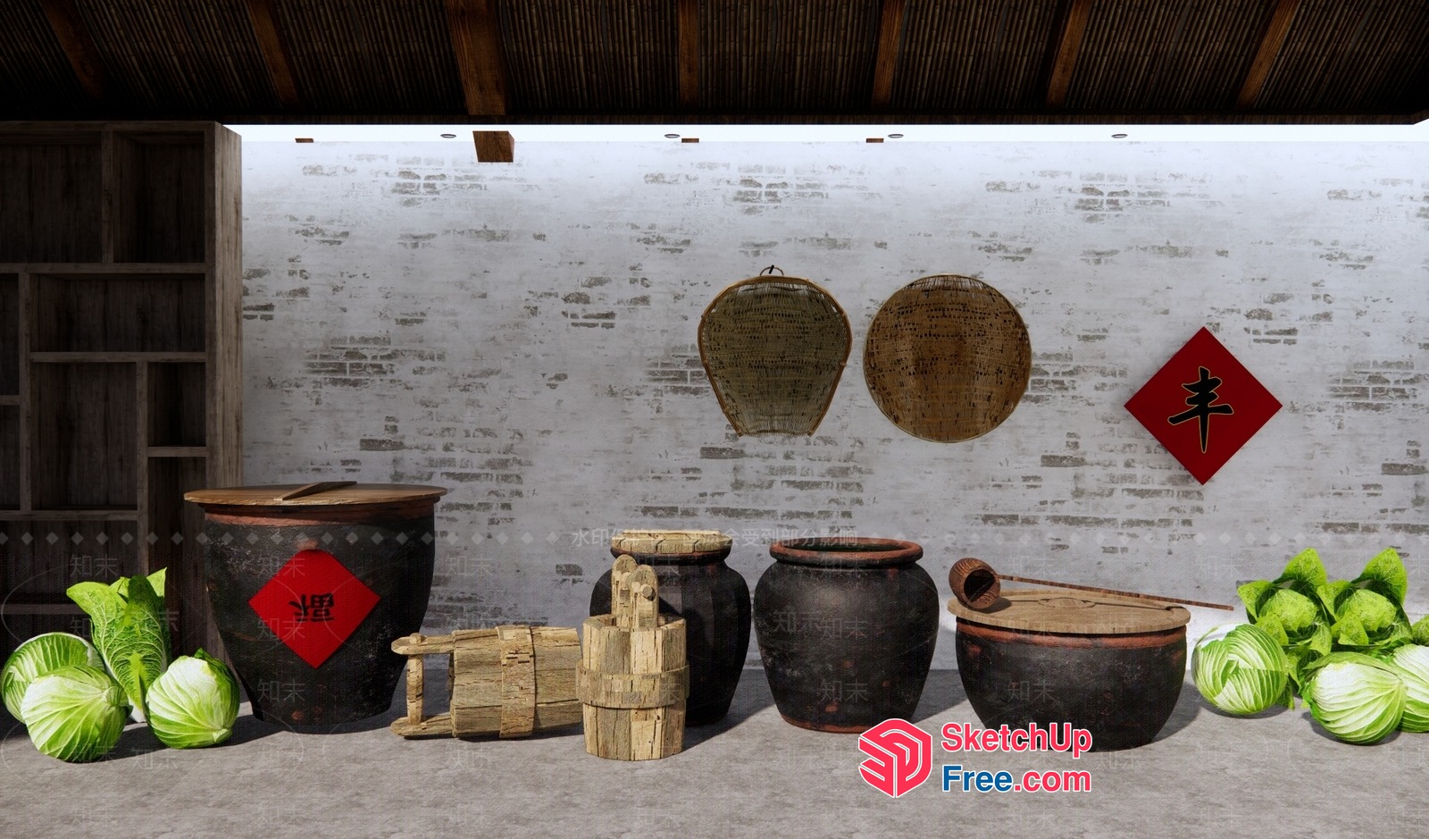Traditional Asian Kitchen Interior 3D SketchUp File