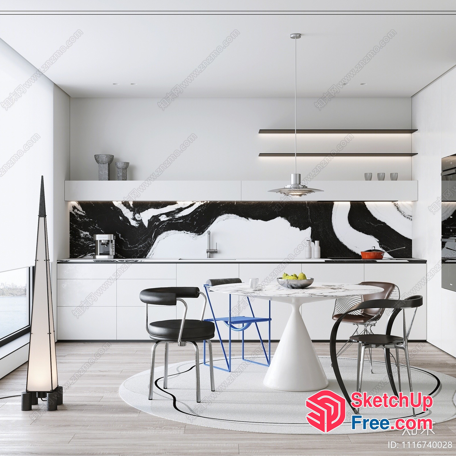 Modern Minimalist Kitchen With Sleek Dining Table 3D SketchUp File