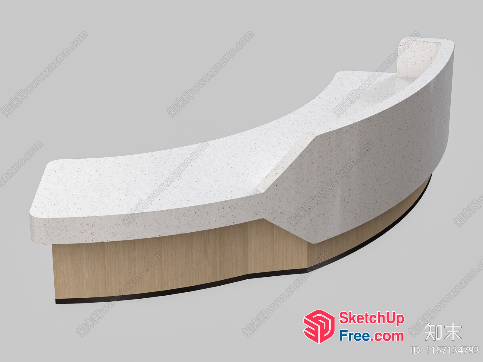 Curved White Stone And Wood Reception Desk 3D SketchUp File