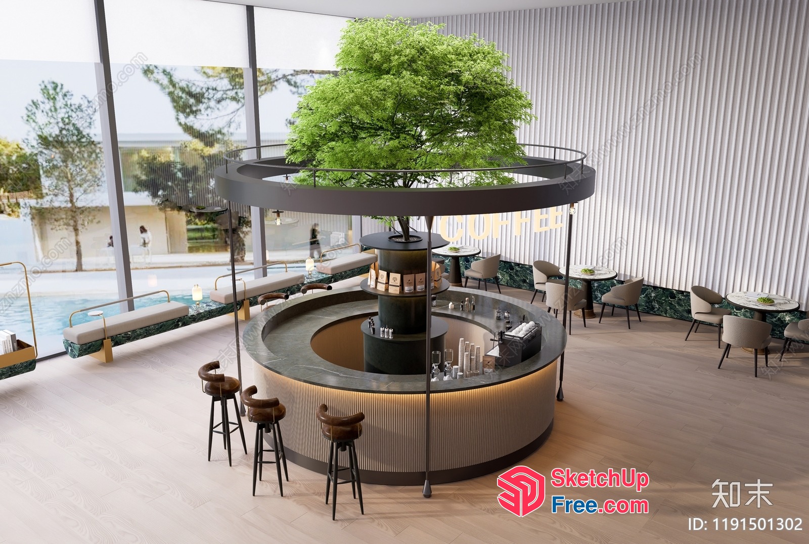 Modern Elegant Tree-Inspired Bar Interior 3D SketchUp File