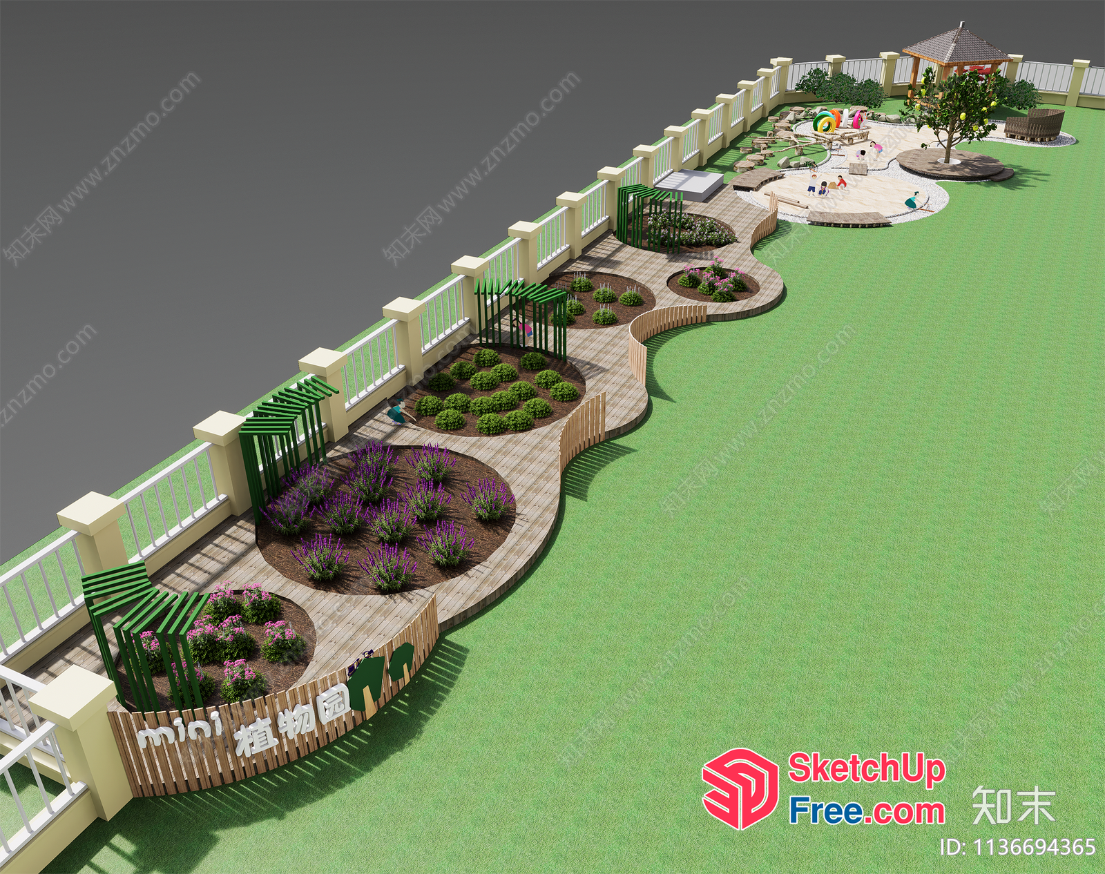 Outdoor Playground With Greenery And Play Equipment 3D SketchUp File