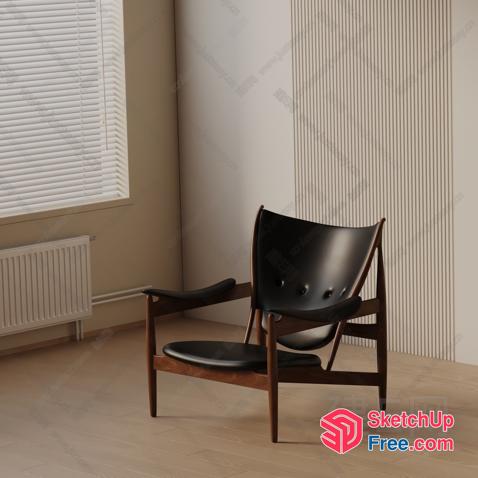 Elegant Mid-Century Modern Wooden Chair 3D SketchUp File