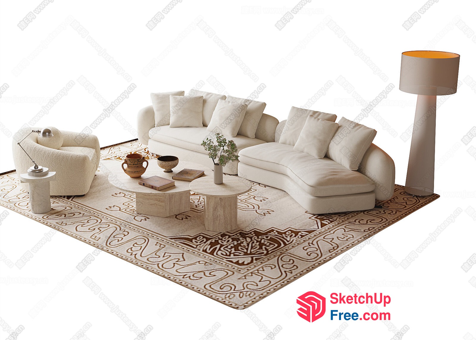 Modern Creamy Style Living Room Interior 3D SketchUp File
