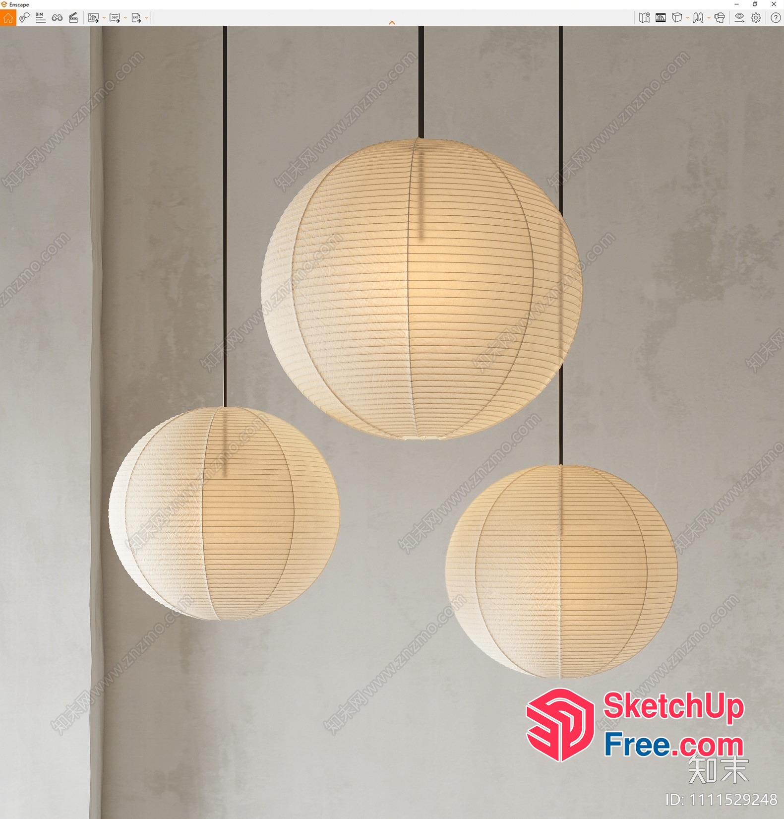 Three Hanging Japanese-Style Lanterns 3D SketchUp File
