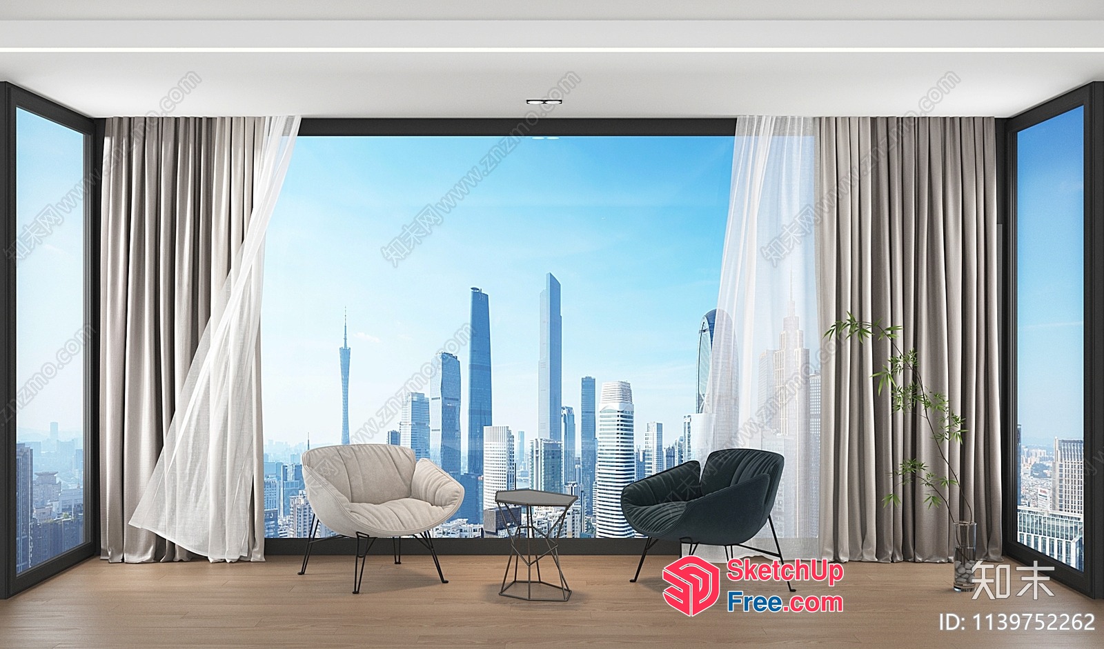 Modern Urban Cityscape View From A Spacious Living Room 3D SketchUp File