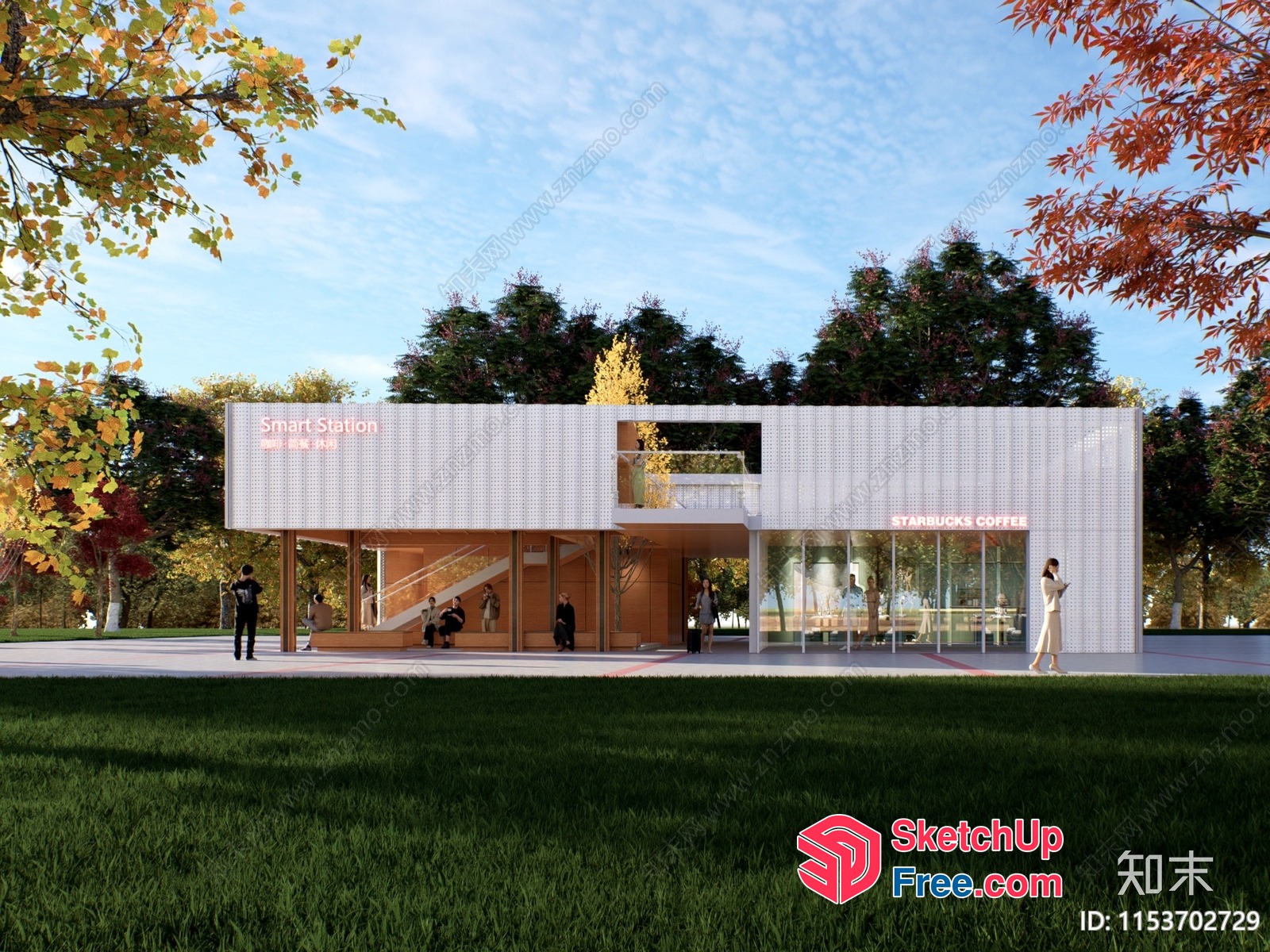 Modern Commercial Building With Starbucks And Smart Station 3D SketchUp File