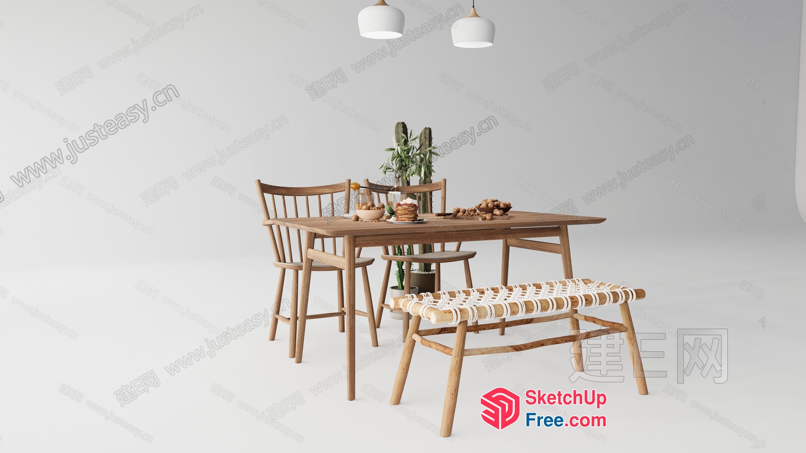 Modern Minimalist Dining Room With Light Wood Furniture 3D SketchUp File
