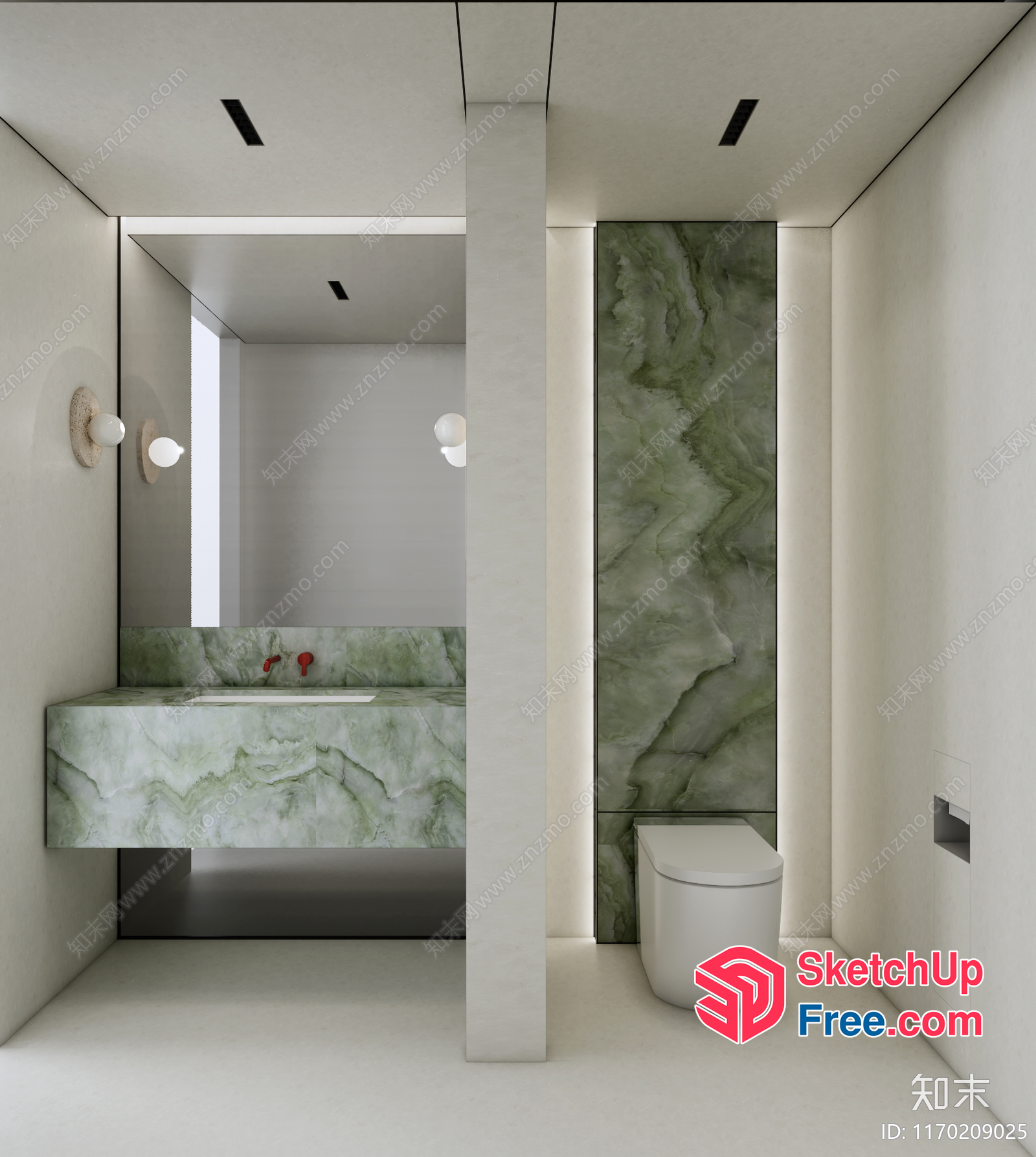 Modern Bathroom With Green Marble Accents 3D SketchUp File