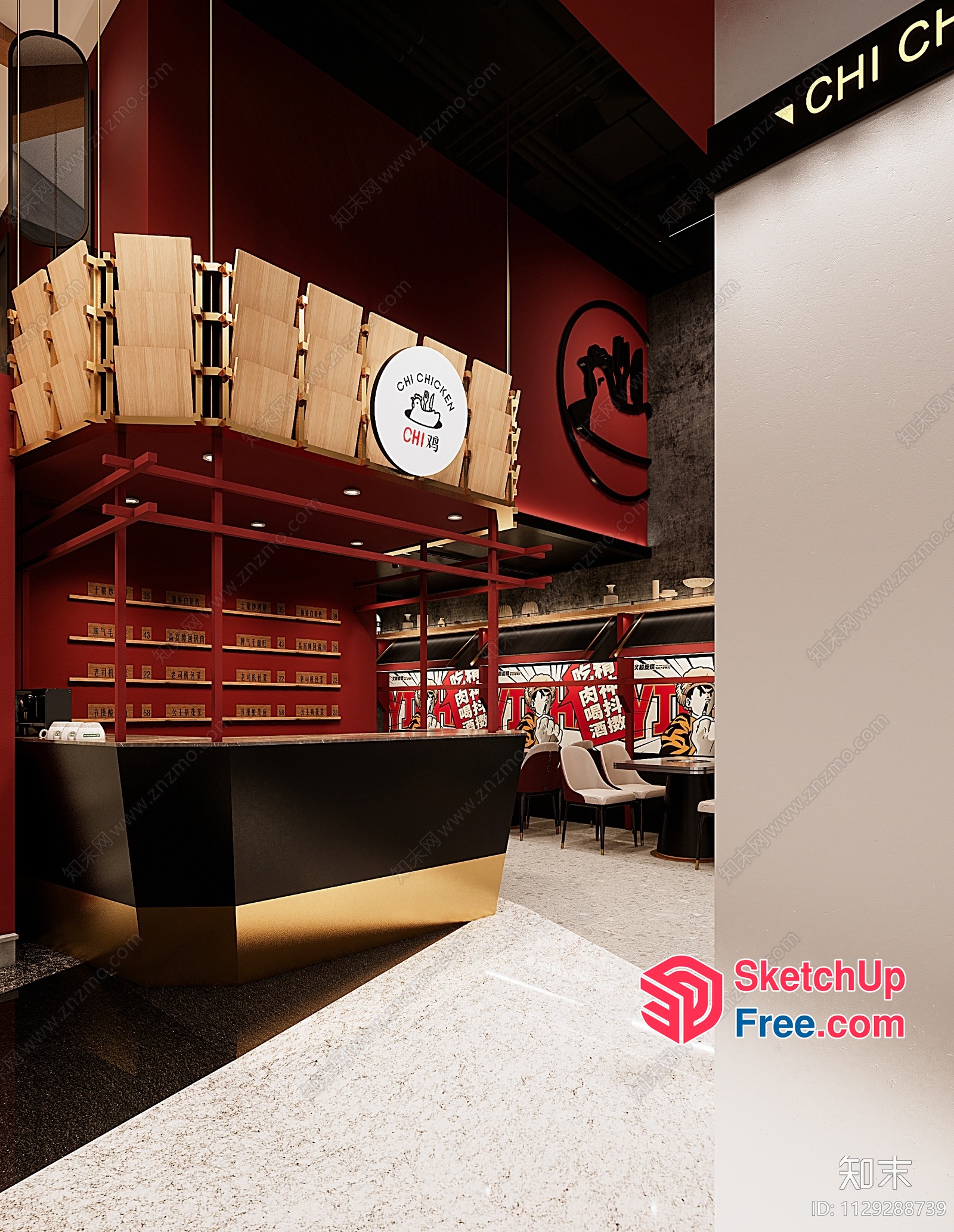 Modern Asian-Inspired Restaurant Interior Design 3D SketchUp File