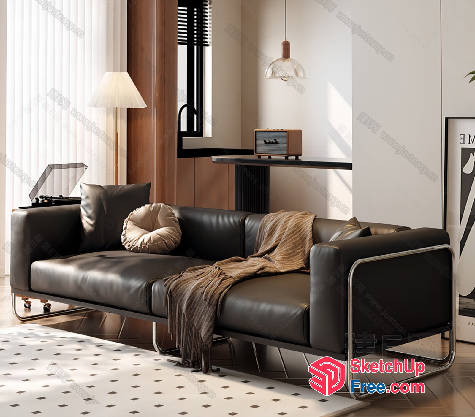 Modern Minimalist Living Room With Brown And White Accents 3D SketchUp File