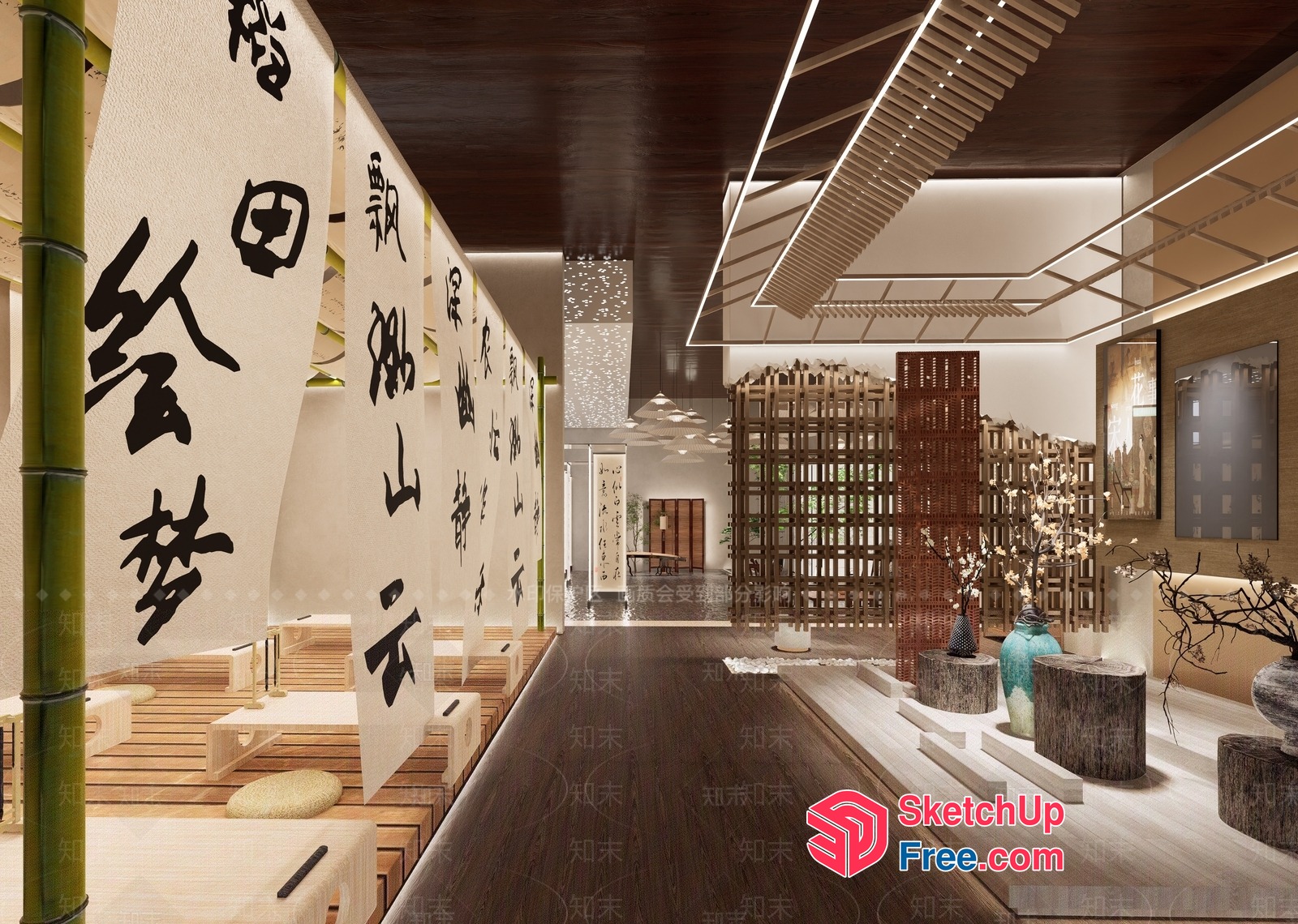 Elegant And Serene Japanese-Style Interior 3D SketchUp File