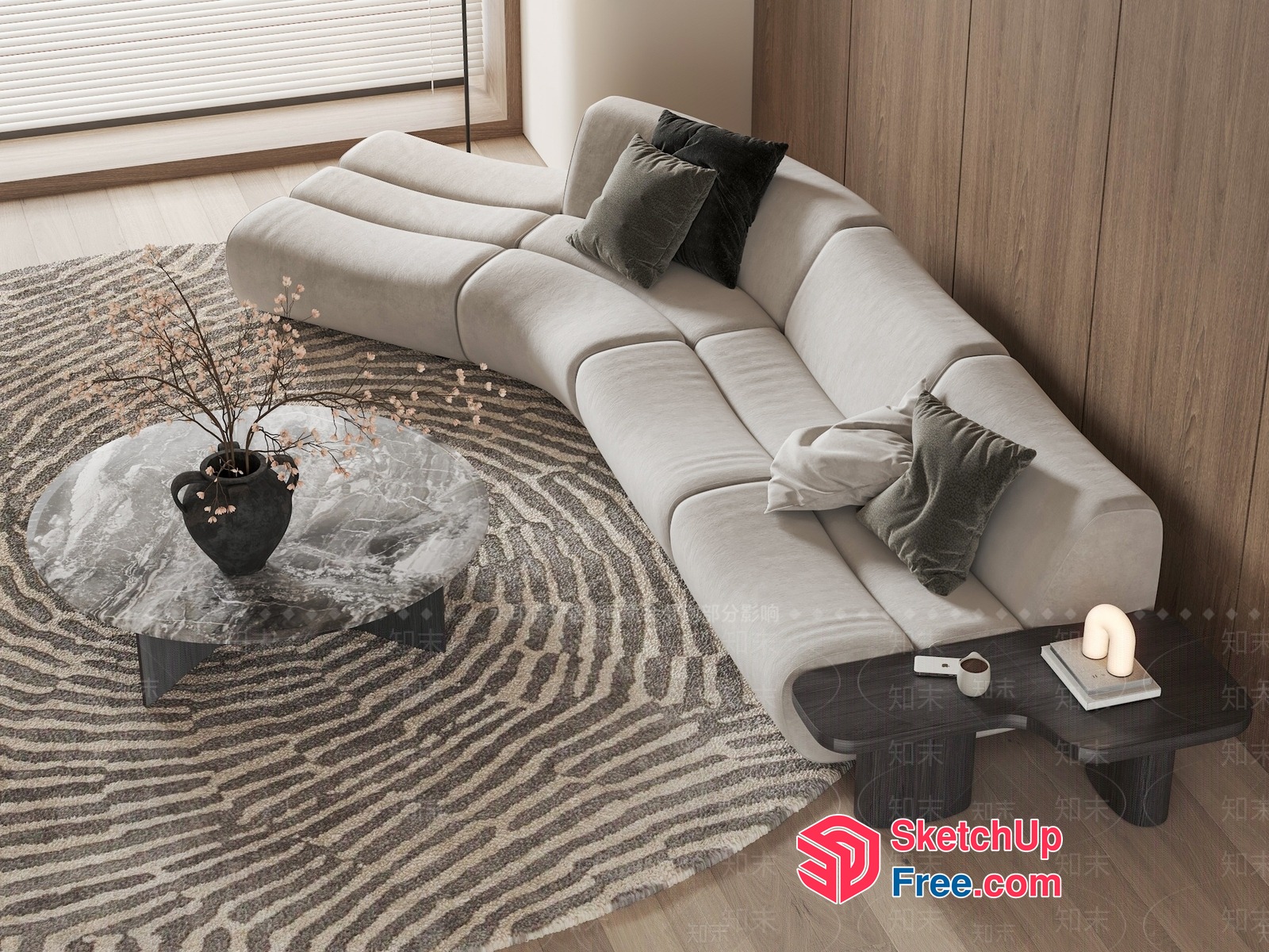 Modern Minimalist Living Room Design With Curved Sofa And Table 3D SketchUp File