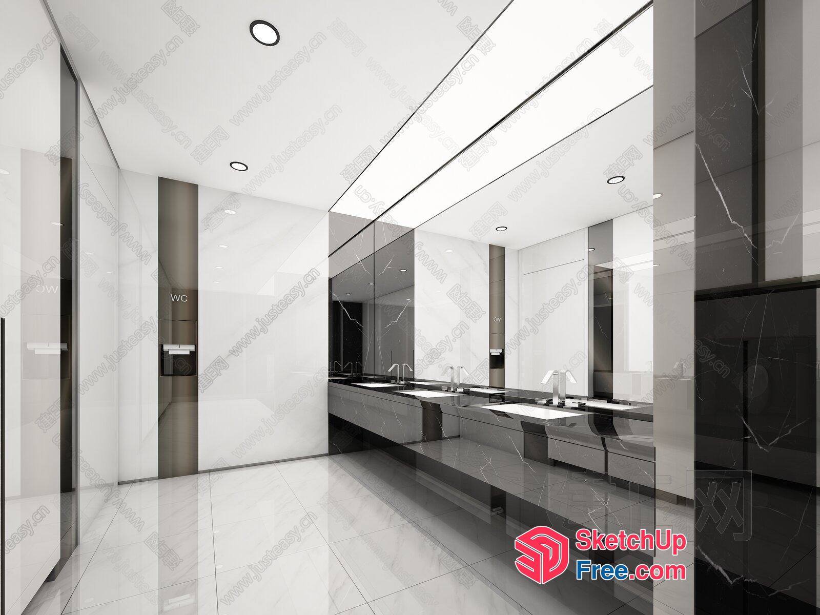 Modern Minimalist Bathroom With Sleek Marble Accents 3D SketchUp File