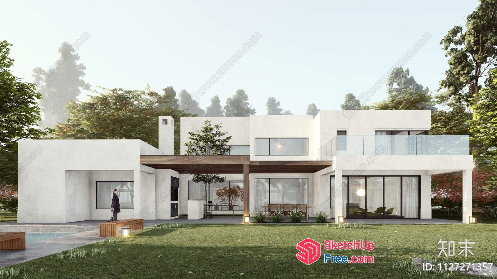 Modern Minimalist White Exterior Villa 3D SketchUp File