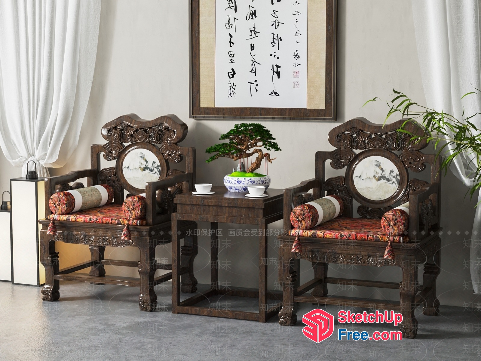 Asian-Inspired Furniture Arrangement 3D SketchUp File
