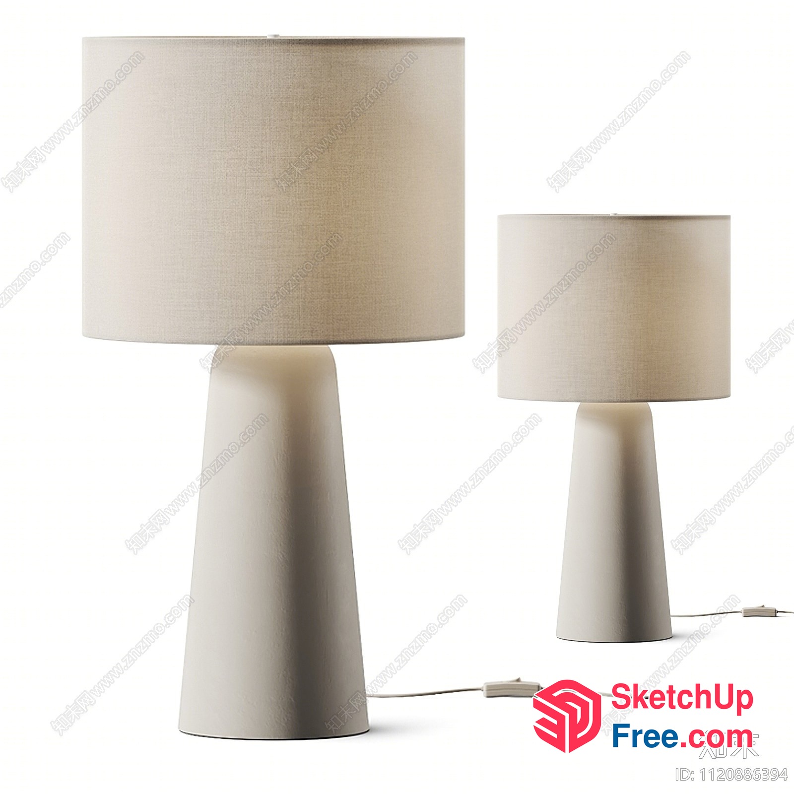 Two Table Lamps With Creamy Style Shades 3D SketchUp File