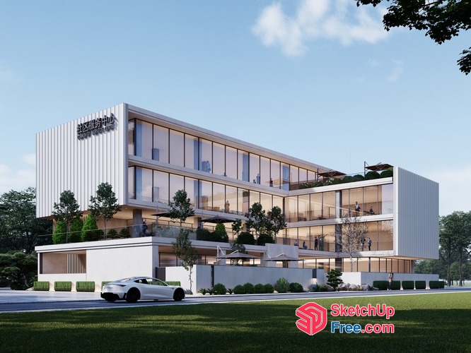 Modern Office Building Exterior 3D SketchUp File