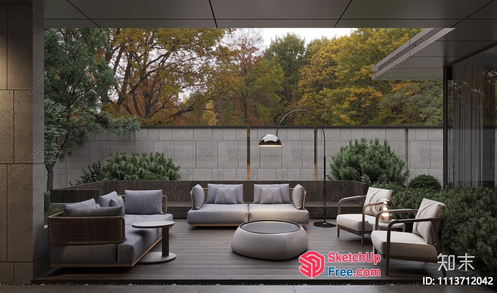 Modern Outdoor Seating Area With Elegant Lighting 3D SketchUp File