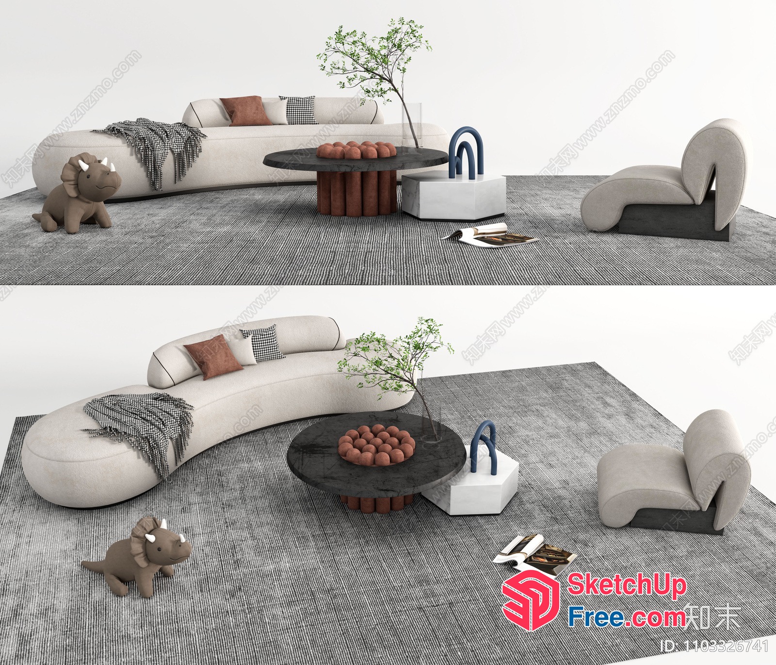Modern Living Room With Creamy Style Furniture 3D SketchUp File