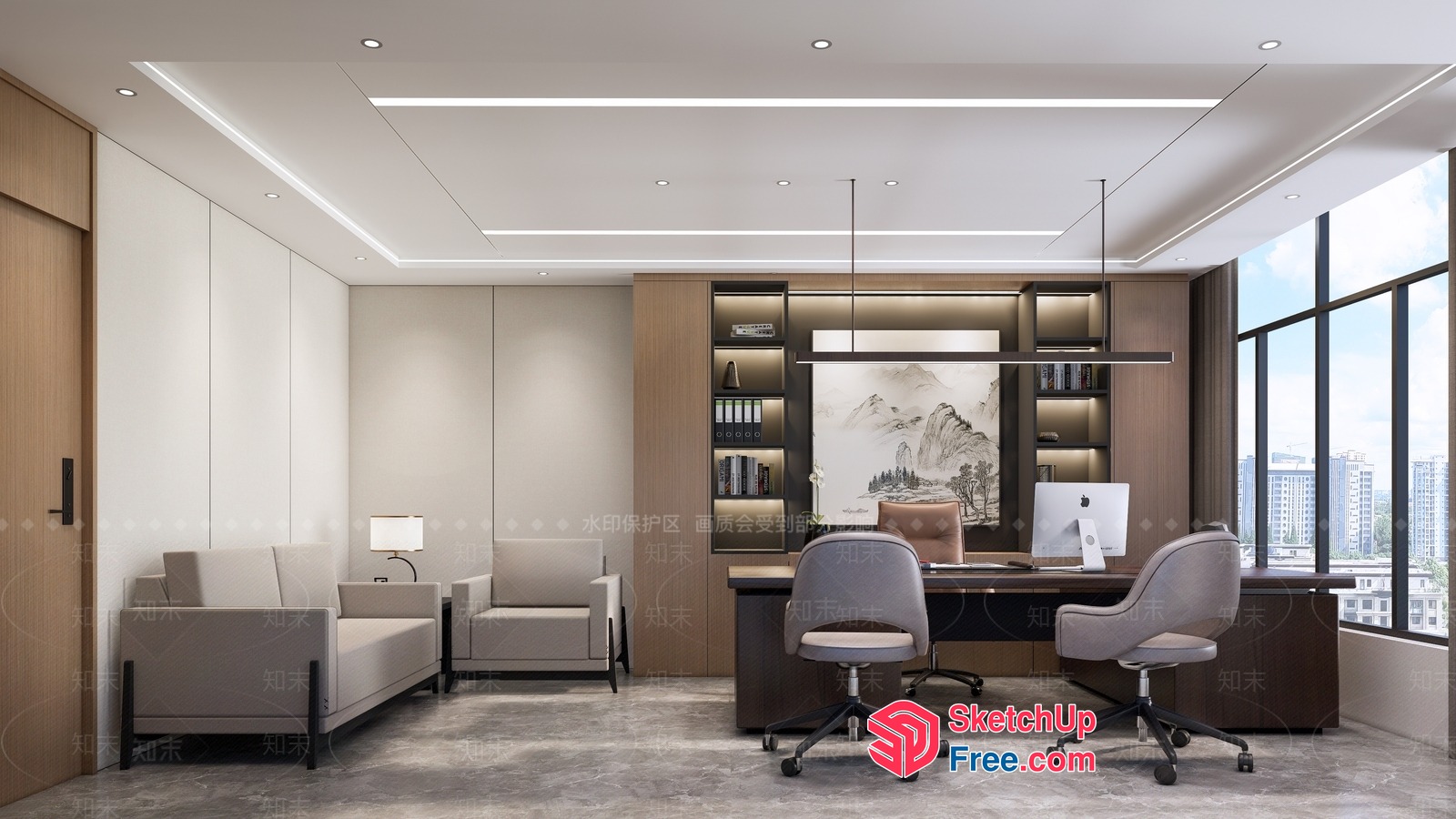 Modern Office Interior With Natural Light And Comfortable Seating 3D SketchUp File
