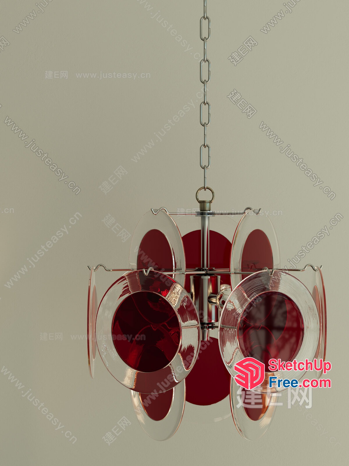 Glass And Red Circular Design Ceiling Light 3D SketchUp File