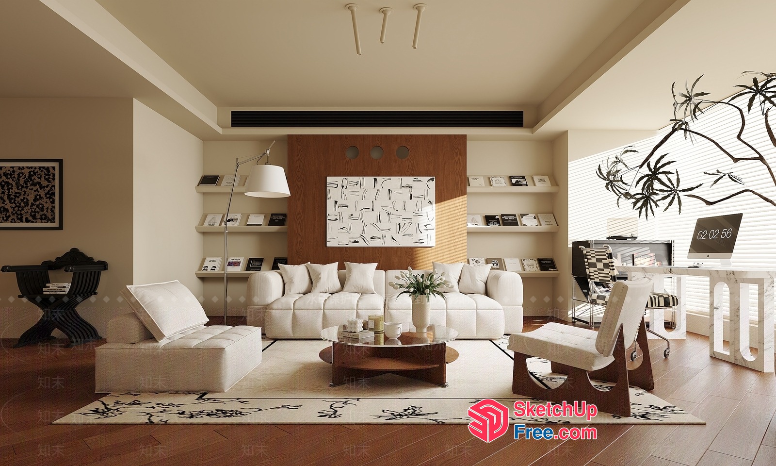 Modern Minimalist Living Room With Creamy Style 3D SketchUp File