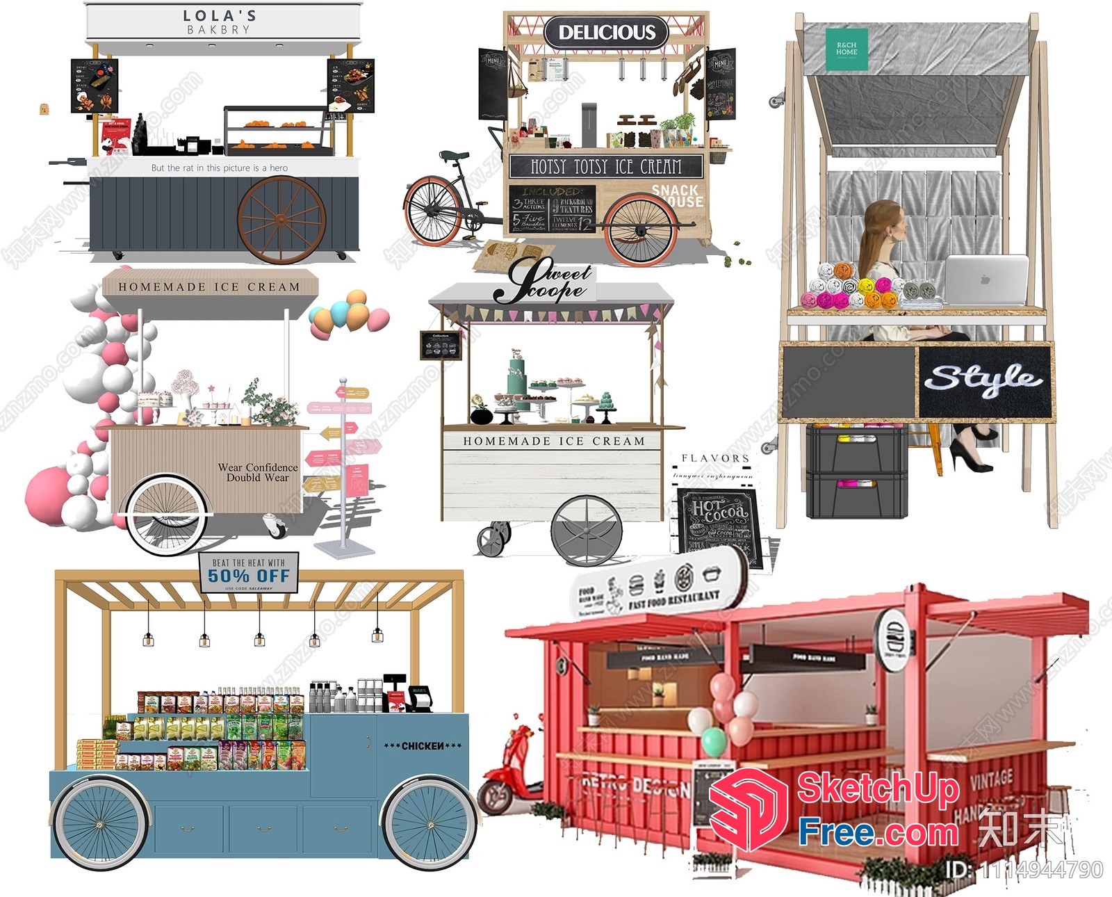 Food Truck And Outdoor Kiosk Collection 3D SketchUp File