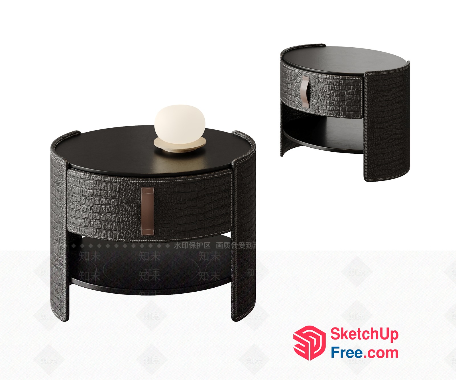 Modern Black Leather Side Table With Drawer And Shelf 3D SketchUp File
