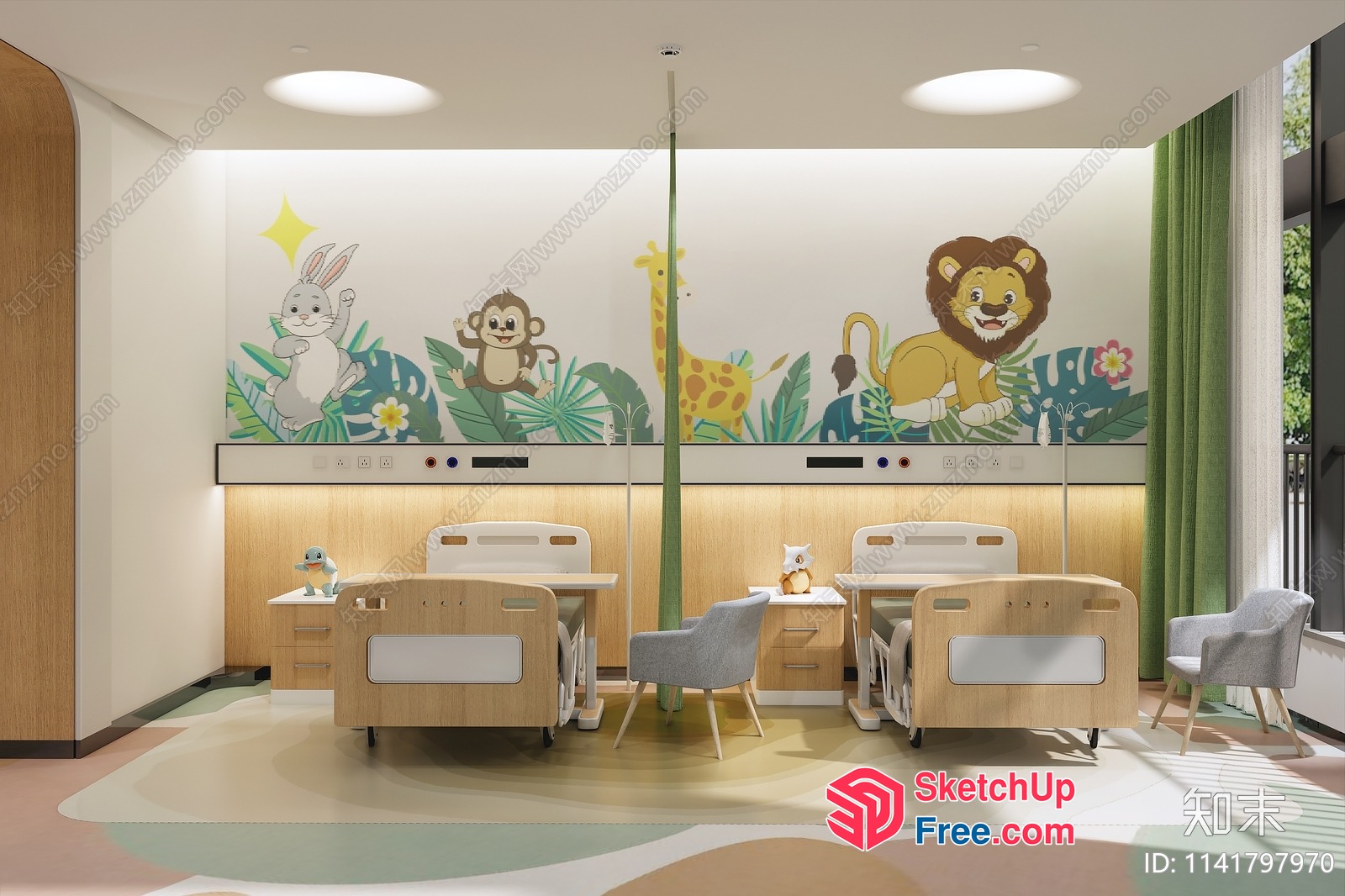 Colorful Children'S Hospital Room With Cartoon Mural 3D SketchUp File