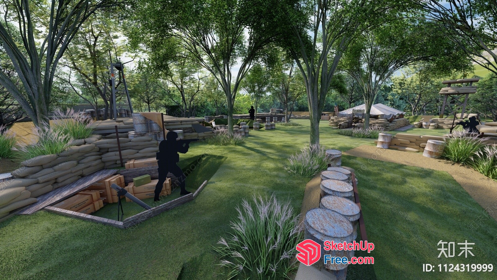 A 3D Rendering Of A Serene Outdoor Setting With A Person In The Foreground 3D SketchUp File