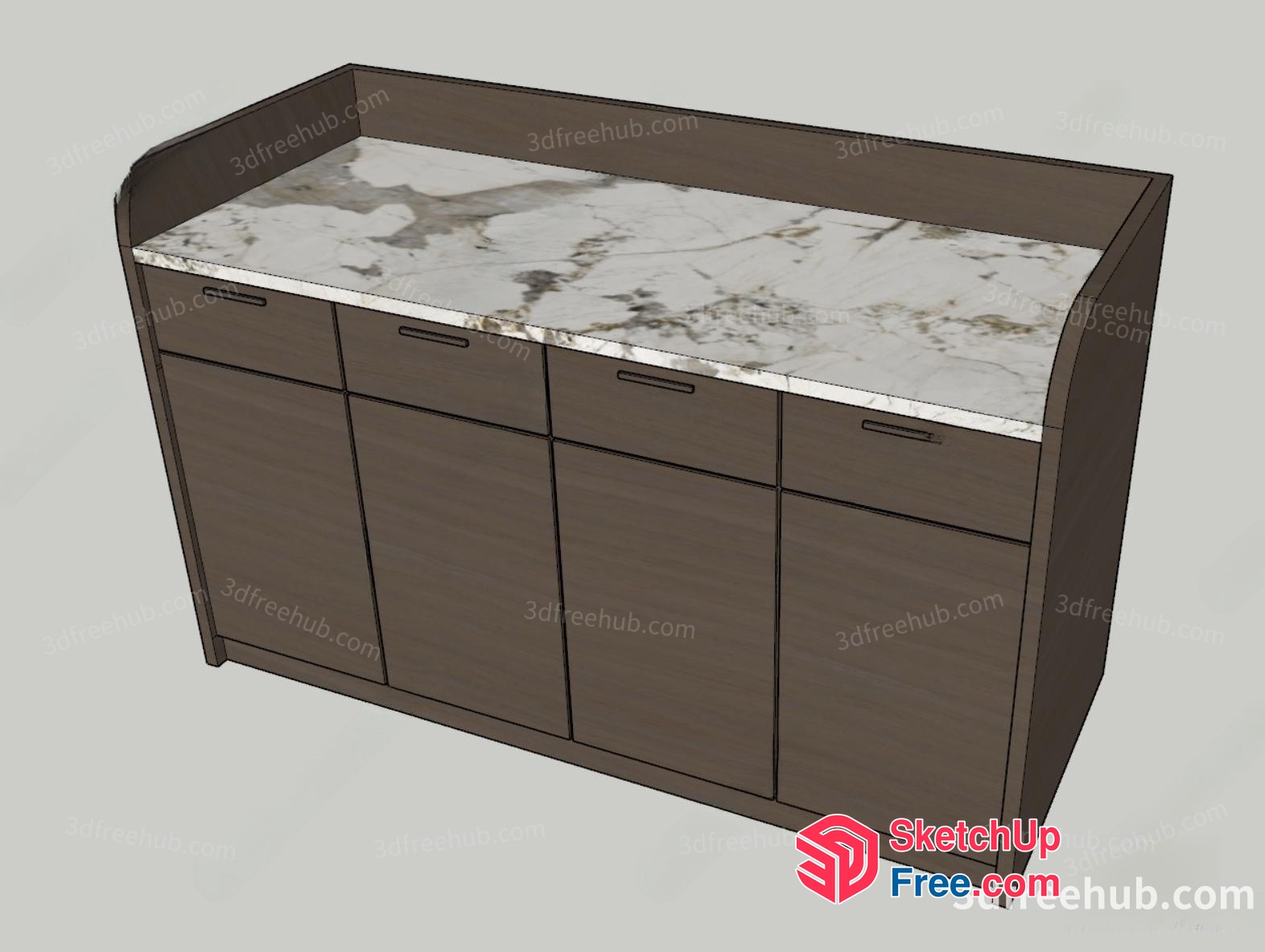 Modern Kitchen Cabinet With White Marble Counter 3D SketchUp File