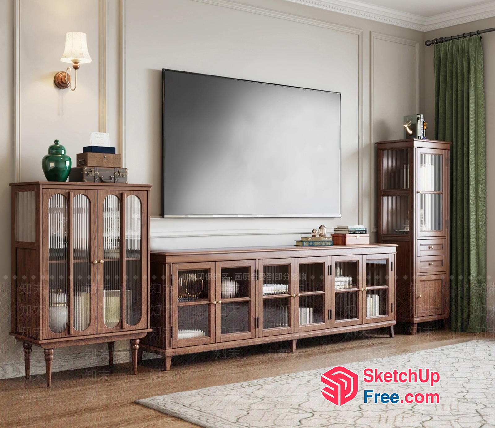 Elegant Wooden Furniture Arrangement In Classic Style 3D SketchUp File