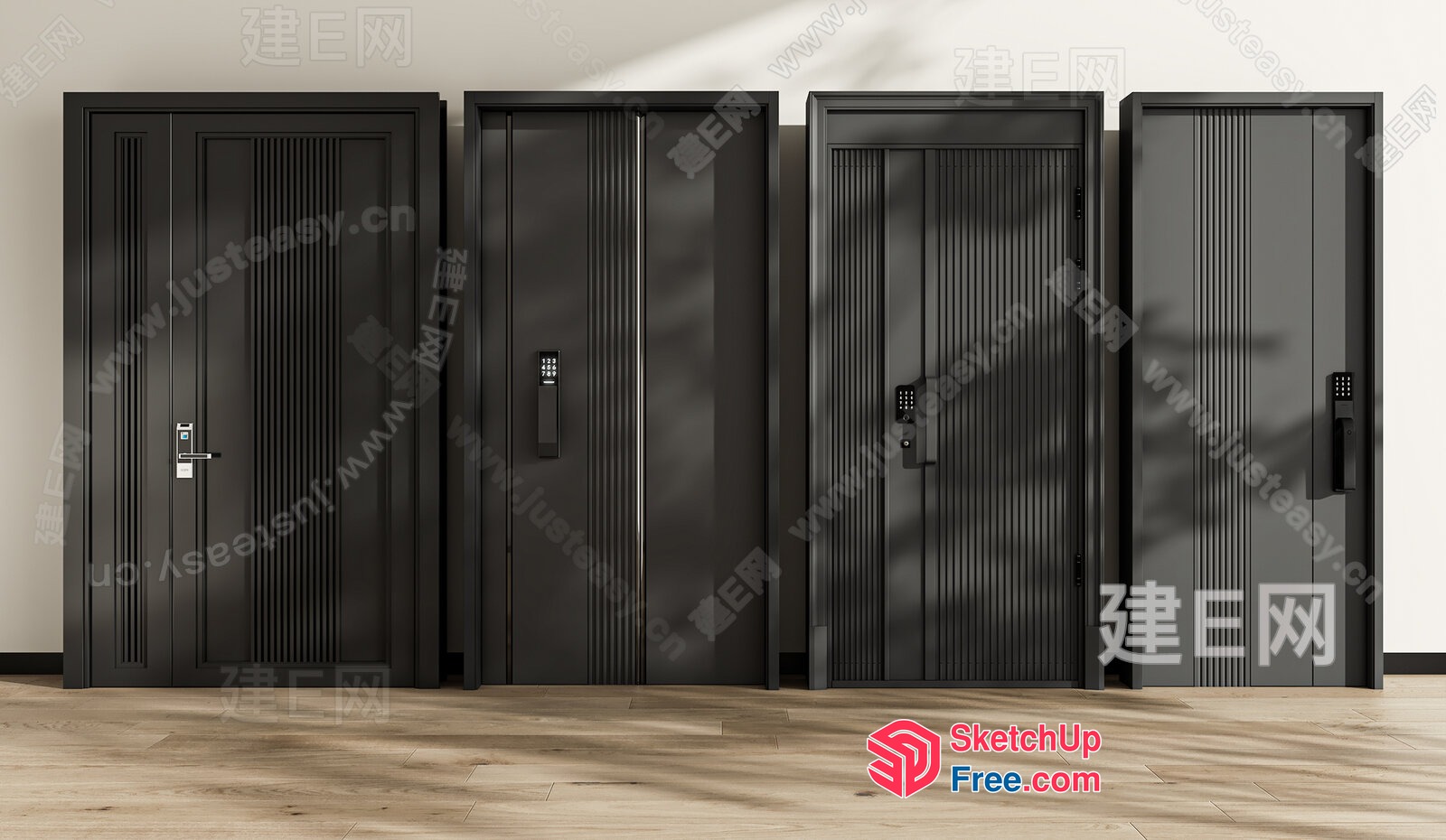 Five Black Elevators In A Row 3D SketchUp File