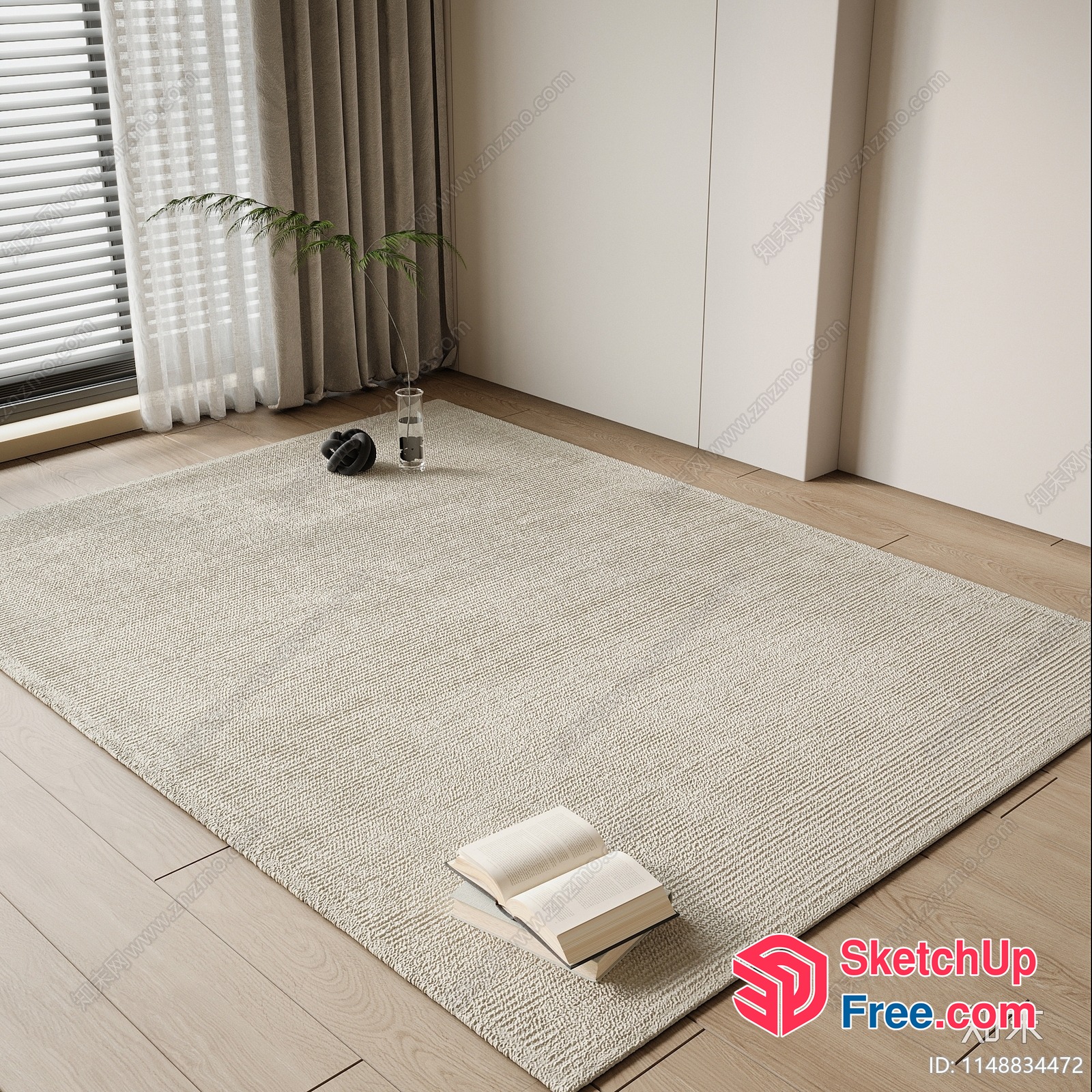 Minimalist Living Room With Creamy Style Rug And Natural Light 3D SketchUp File